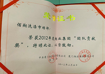 公司市場(chǎng)部榮獲2012年度翔業(yè)集團(tuán)團(tuán)隊(duì)貢獻(xiàn)獎(jiǎng)